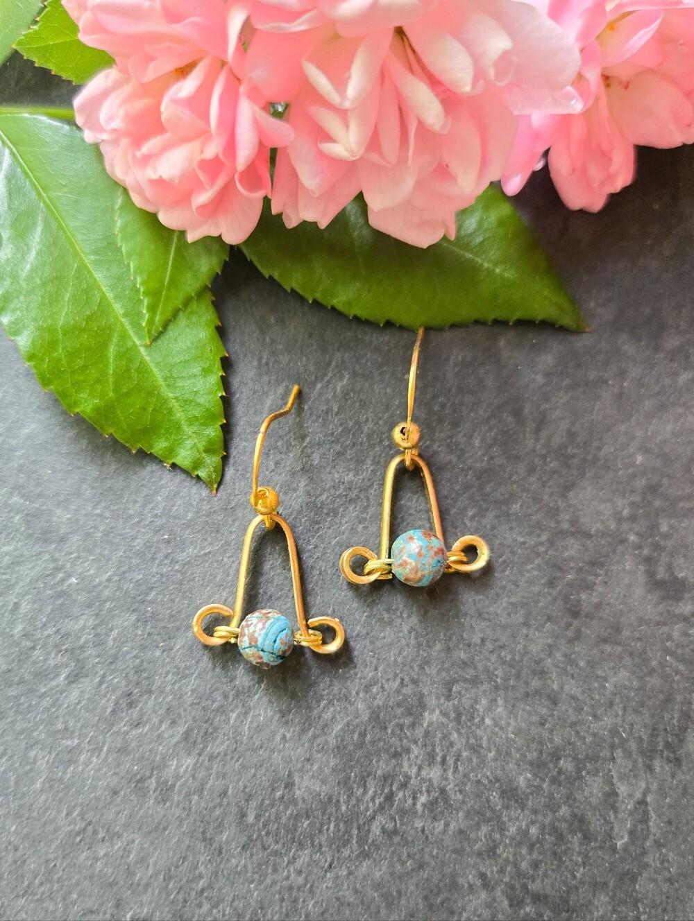 NWT Artisan-Made Dainty Turquoise Calsilica Jasper Earrings
